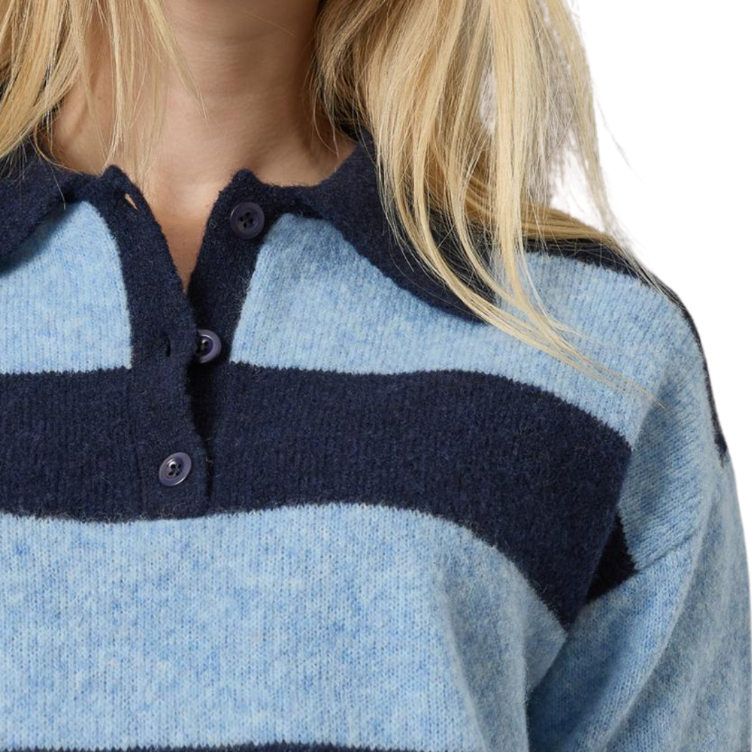Striped Polo Sweater in Clearwater Stripe