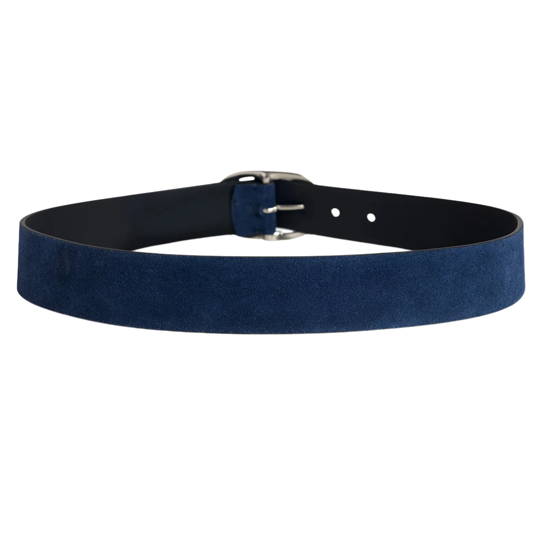 The Suede Jean Belt in Navy Tumbled Nickel