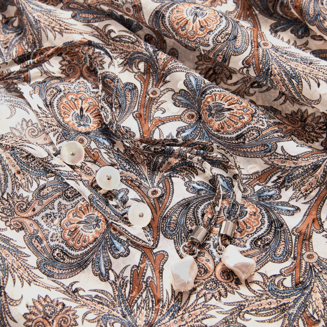 Hickory Silk Blouse in Dove Multi