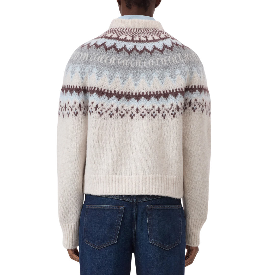Cardigan With Norwegian Pattern in Cloud Cream
