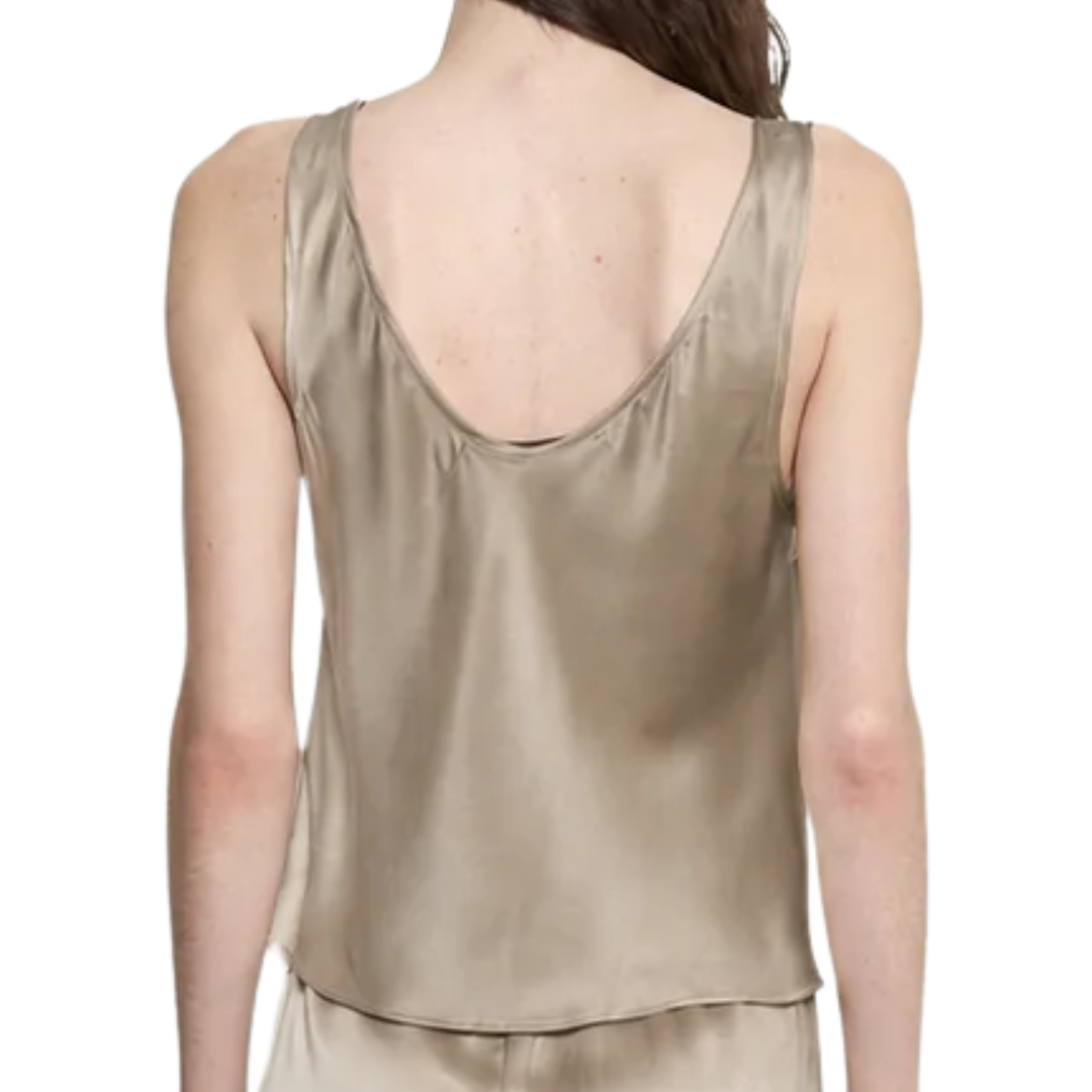 Silk Satin U Tank in Beige