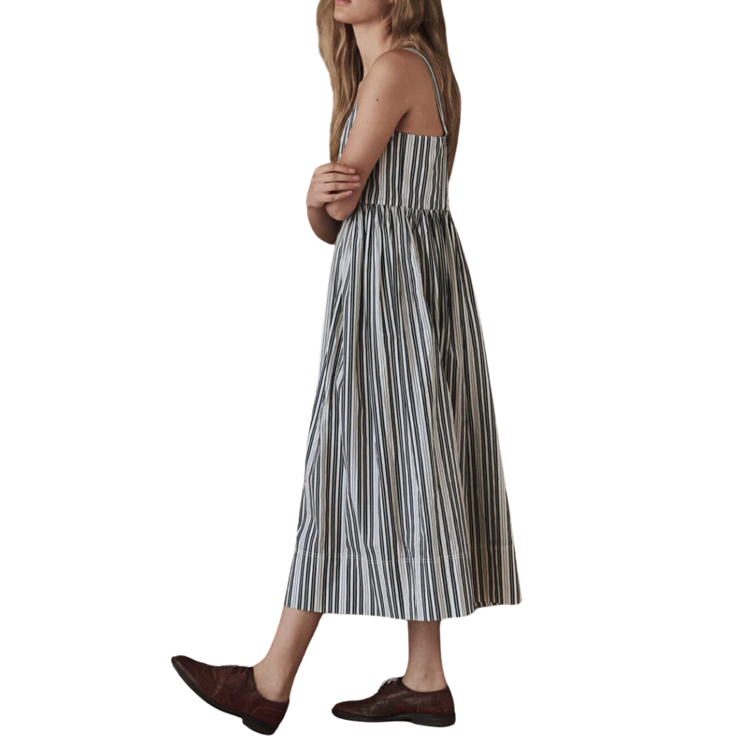 The Reyes Dress in Parchment Stripe