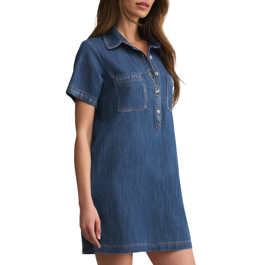 Kellie Denim Mini Dress in Medium Indigo