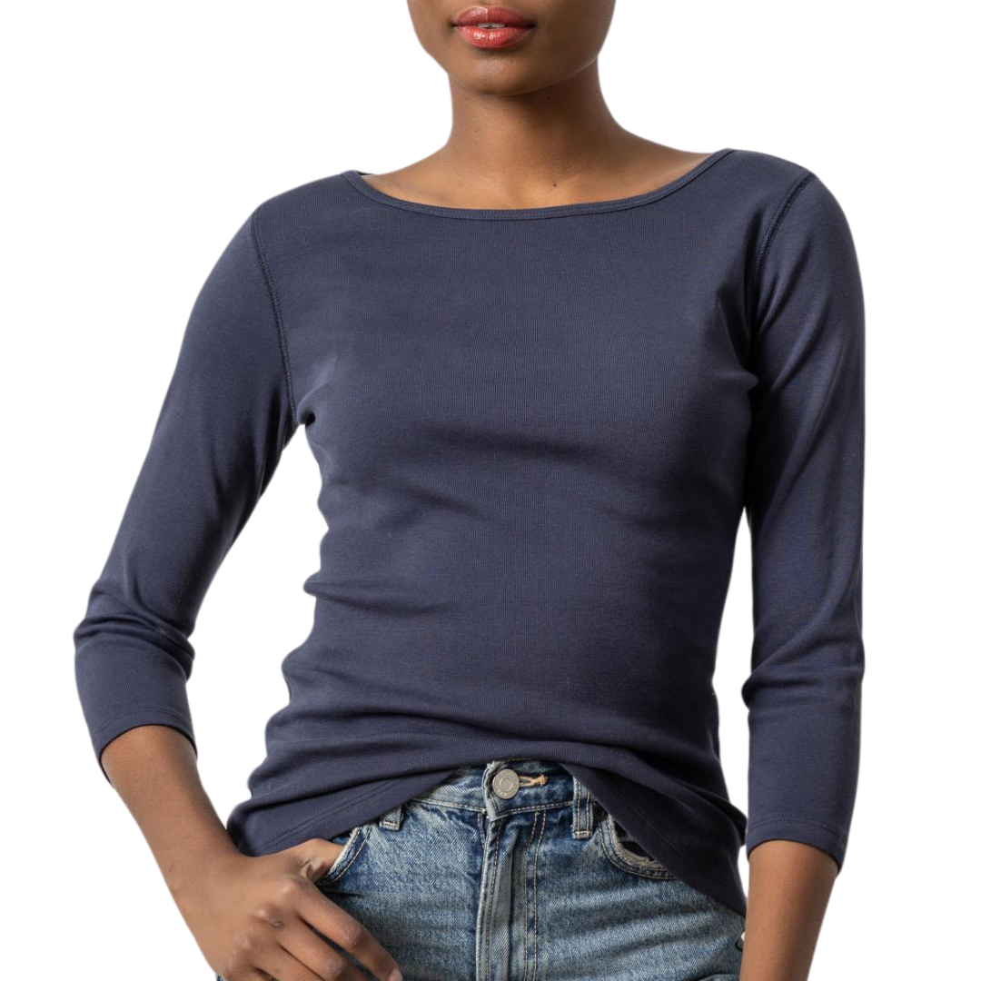 3/4 Sleeve Boatneck in Dark Navy
