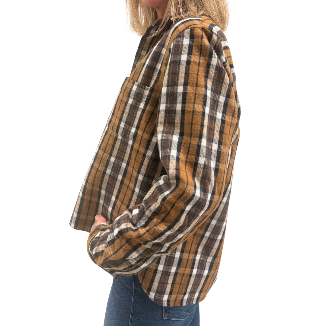 Silvio Untuckable Button-Up Shirt in Large Brown, Cream, Red Plaid