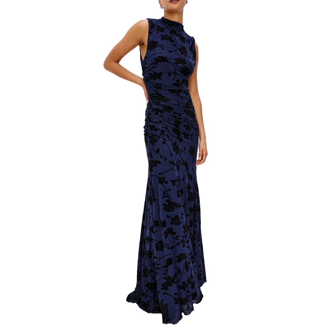 Cosmos Dress in Navy Tossed Roses