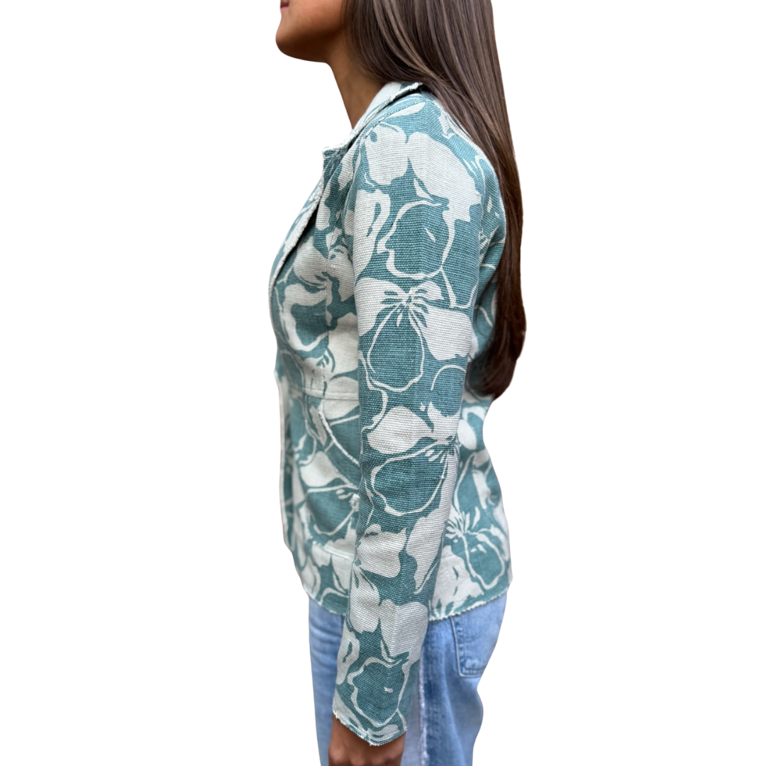 Hibiscus Flower Blazer in Blue/Grey