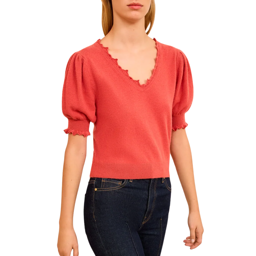 Polline Short Sleeve Top in Coral