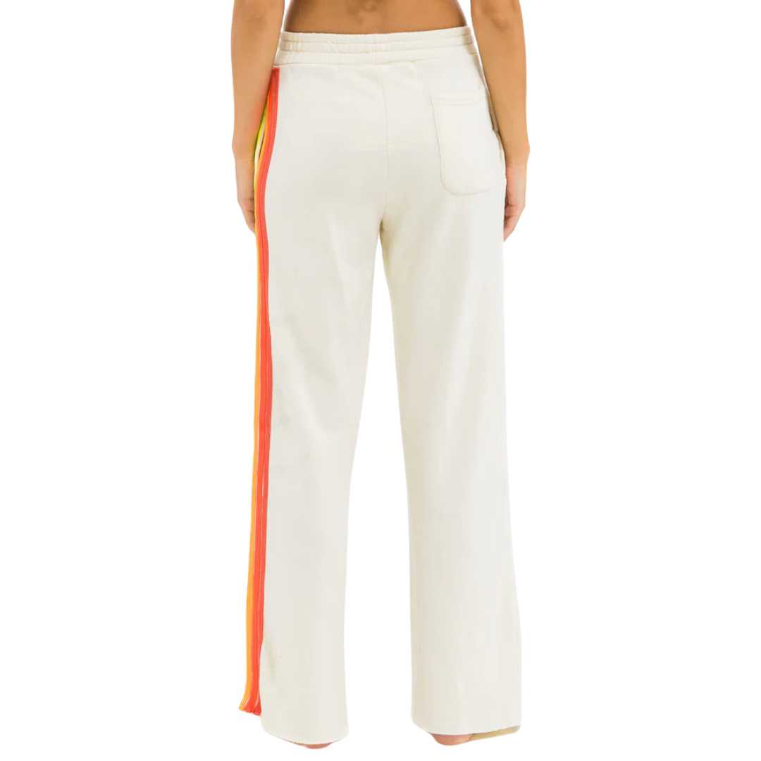 5 Stripe Wide Sweatpants in Vintage White/White Neon