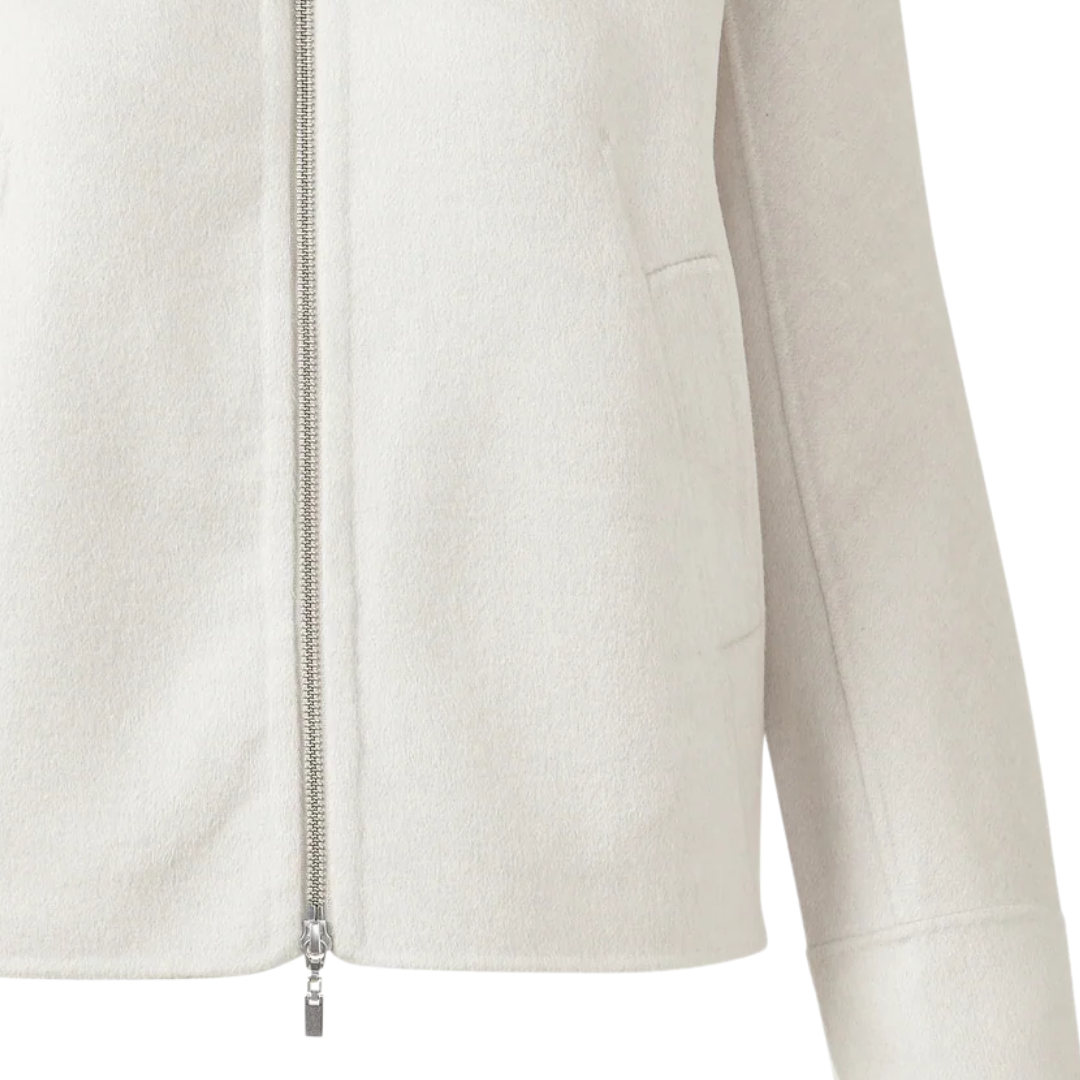 Short Knit Trim Zip Coat in Birch