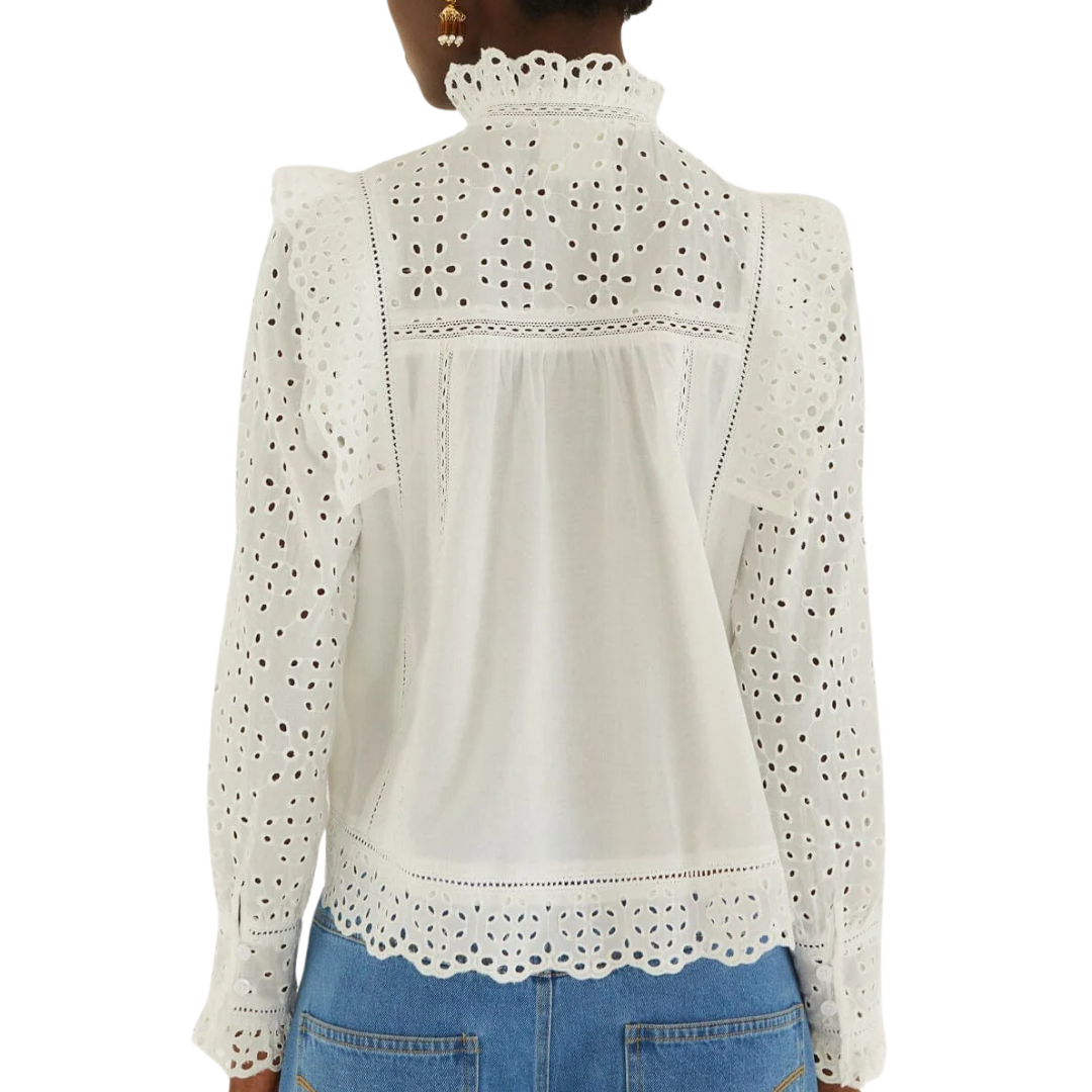 Eyelet Long Sleeve Blouse in Off-White