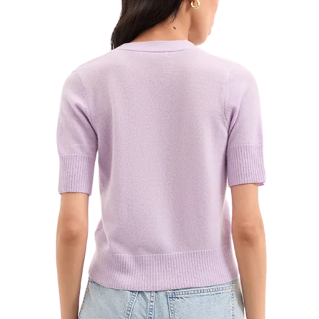 Solene Short-Sleeve Cashmere Cardigan in Lilac