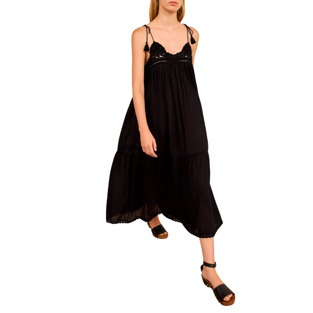Linnea Coverup Dress with Crochet Detail in Noir