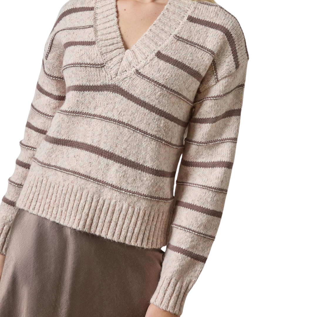 Multi Stripe V-Neck Sweater in Gardenia Stripe