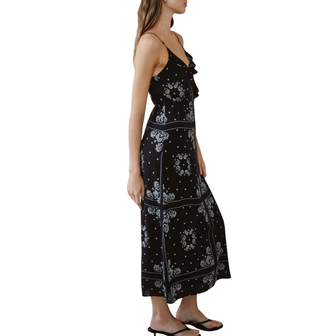 Ruffle Cami Midi Dress in Bandana Print