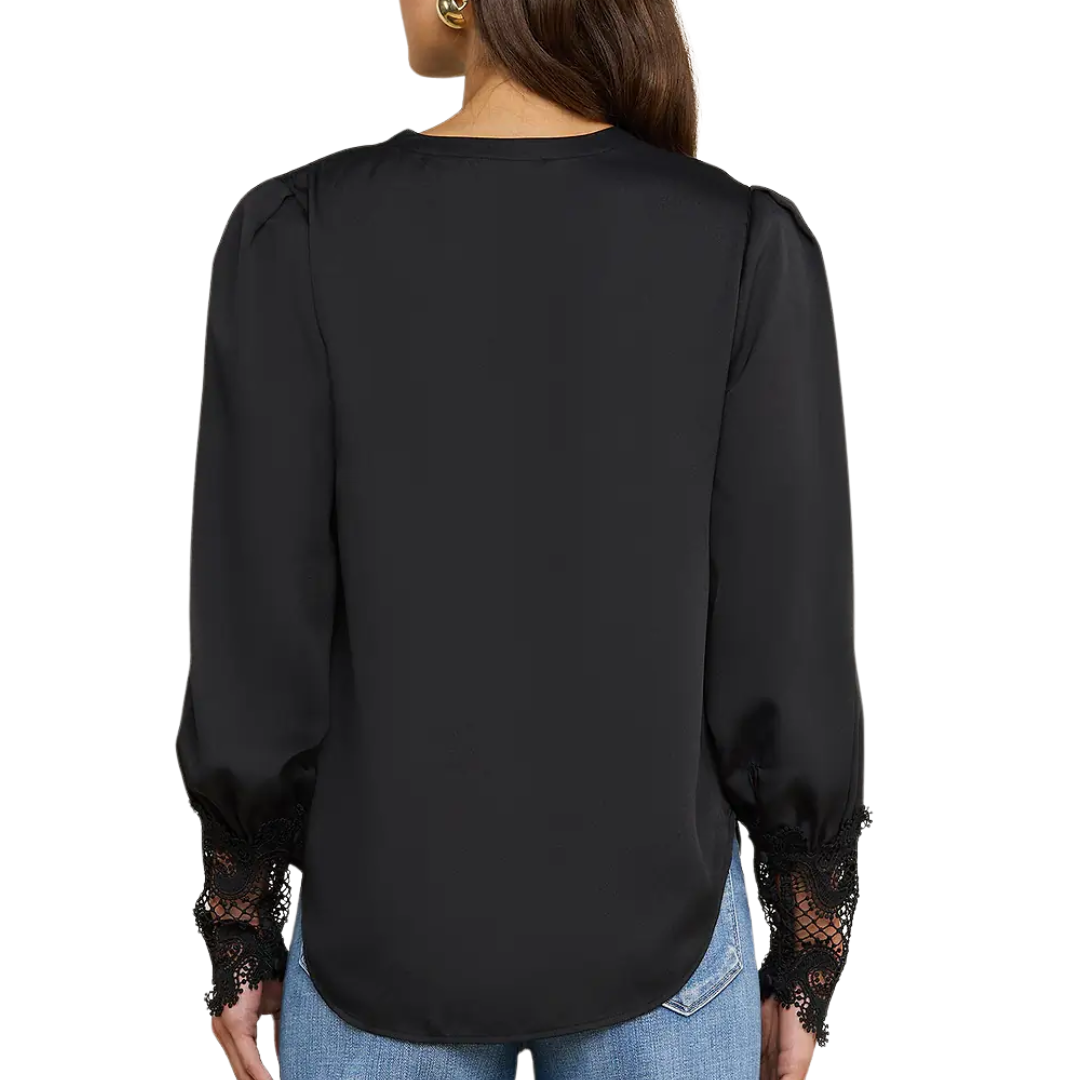Ava Lace Cuff Blouse in Black