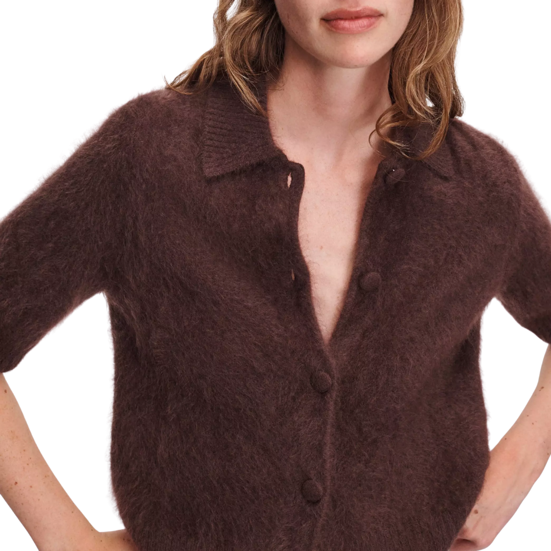 Jada Brushed Cashmere Cardigan in Dark Brown