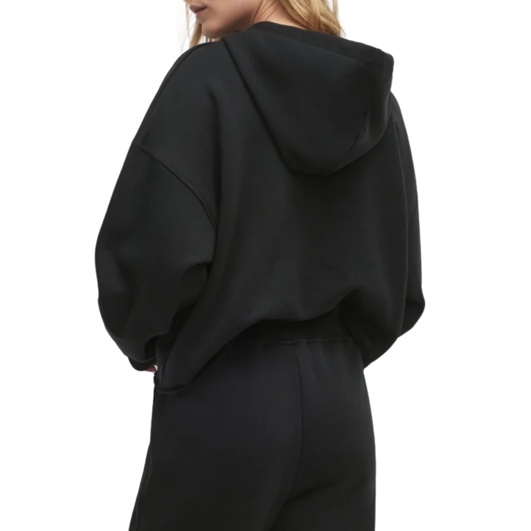 Cropped Collegiate Hoodie in Black Stone