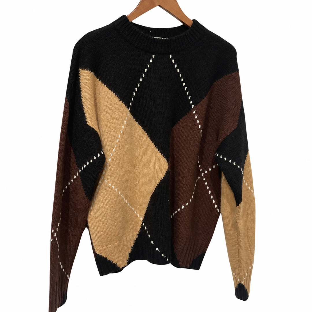 Oversized Argyle Sweater in Black Combo