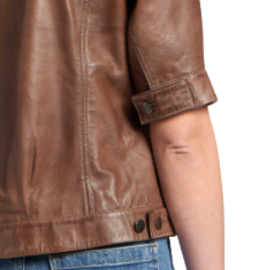 Crop Leather Jacket in Stone