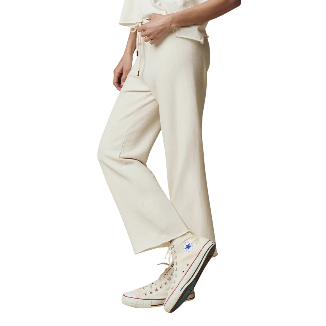 The Wide Leg Cropped Sweatpant in Washed White