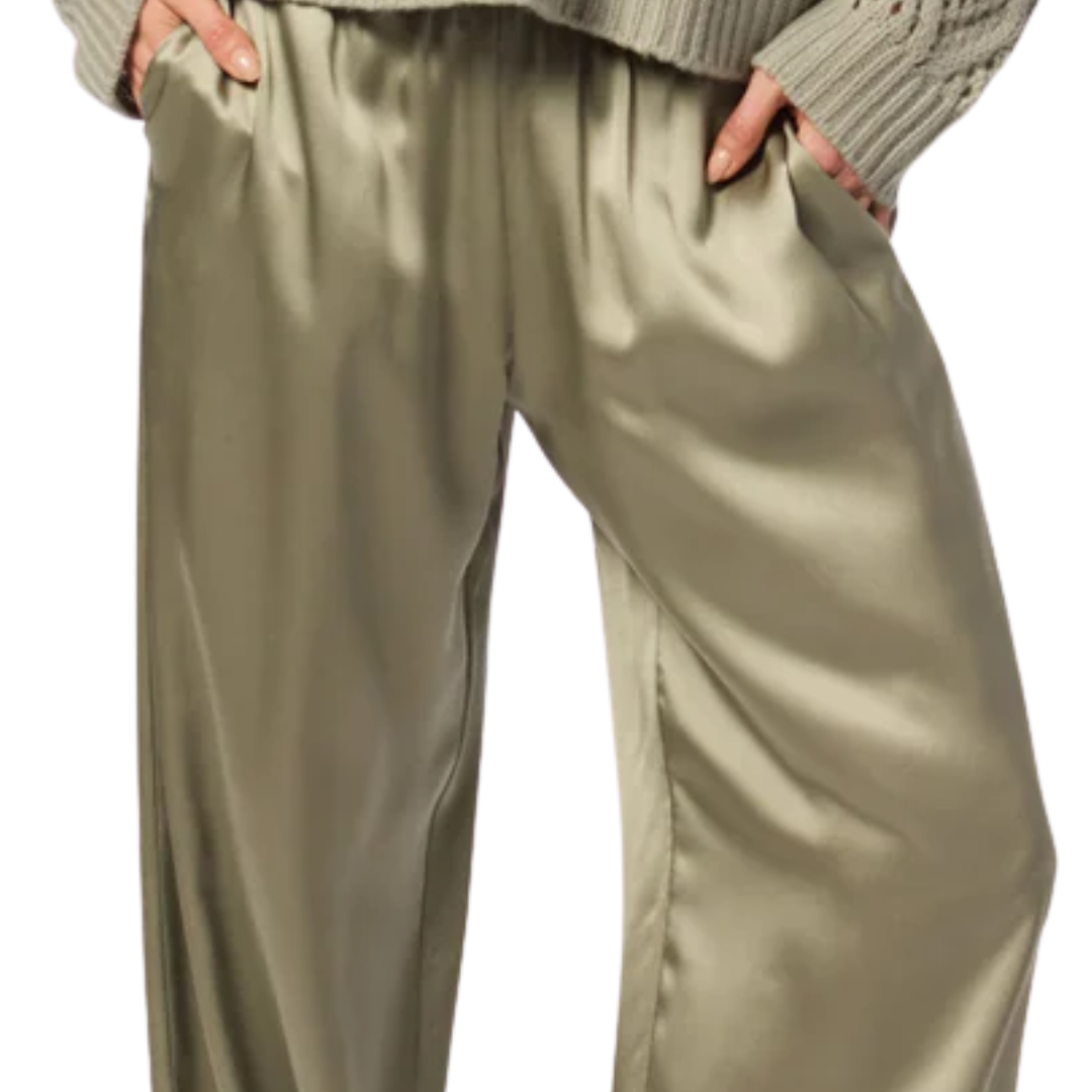 Brynn Wide Leg Silk Pant in Eucalyptus