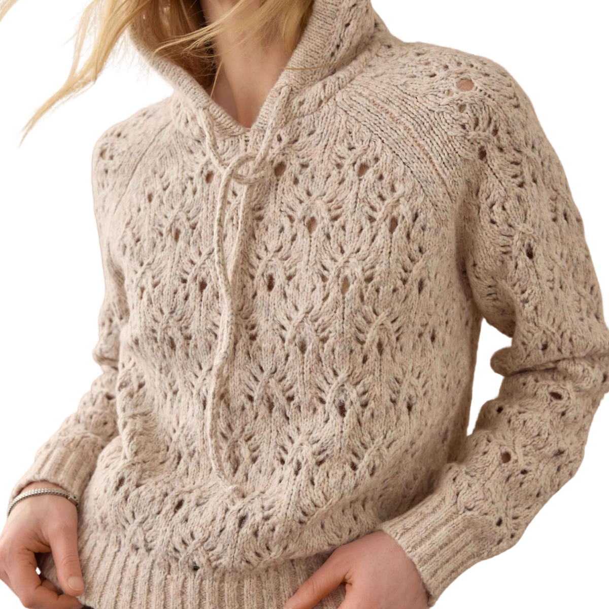 Long Sleeve Hoodie Sweater in Gardenia