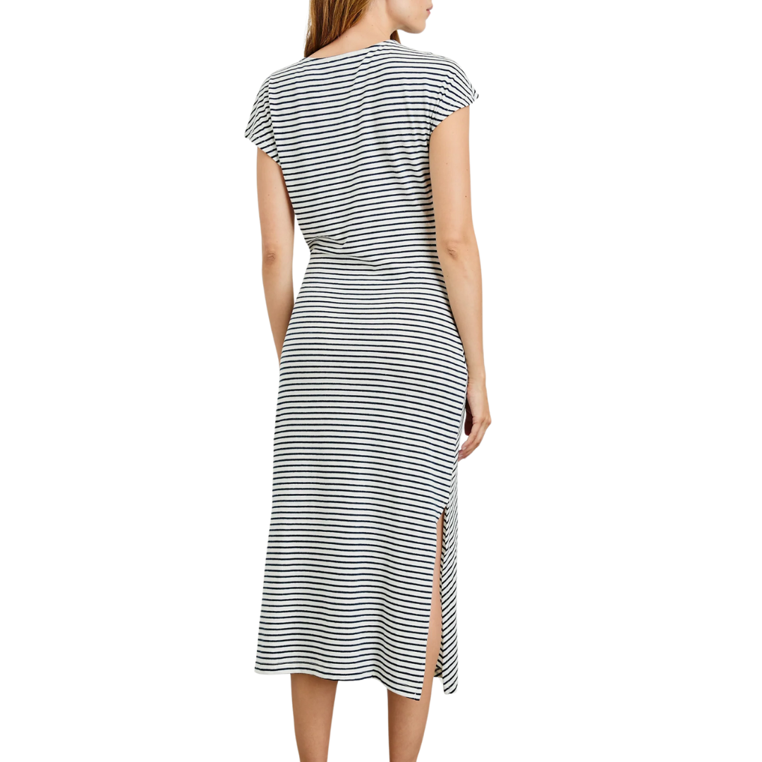 Selah Dress in Ivory Navy Micro Stripe