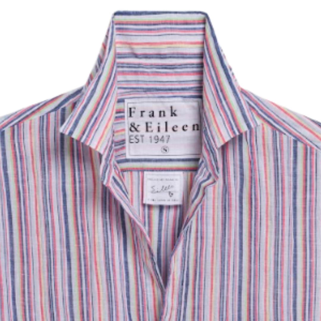 Eileen Relaxed Button-Up Shirt in Red Green Navy Multistripe