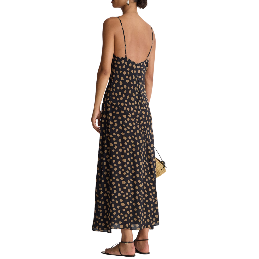 Kasimira Bias Slip Dress in Yayoi Black & Camel