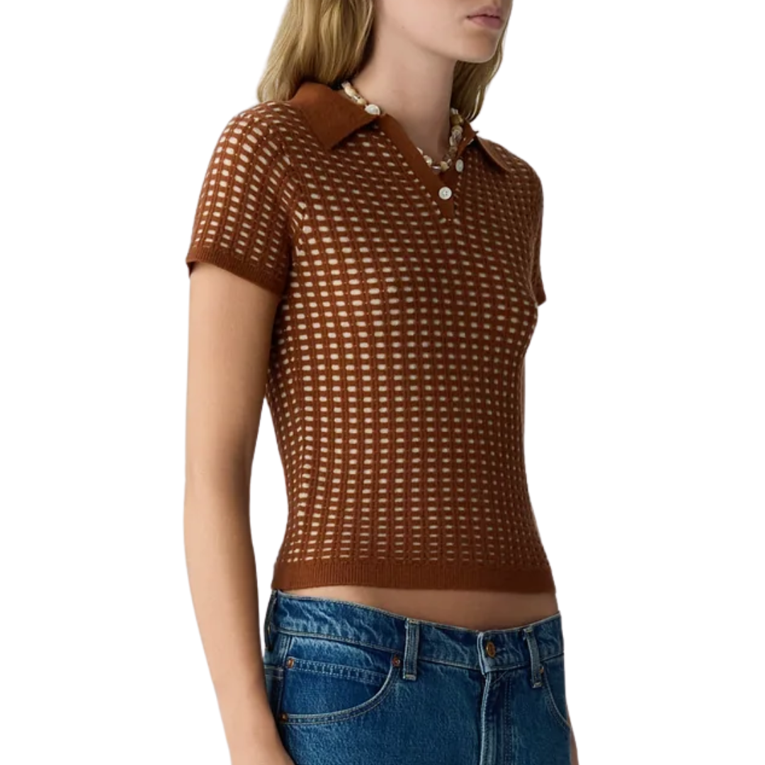 Shunken Waffle Polo in Burnt Sienna/Sandstone