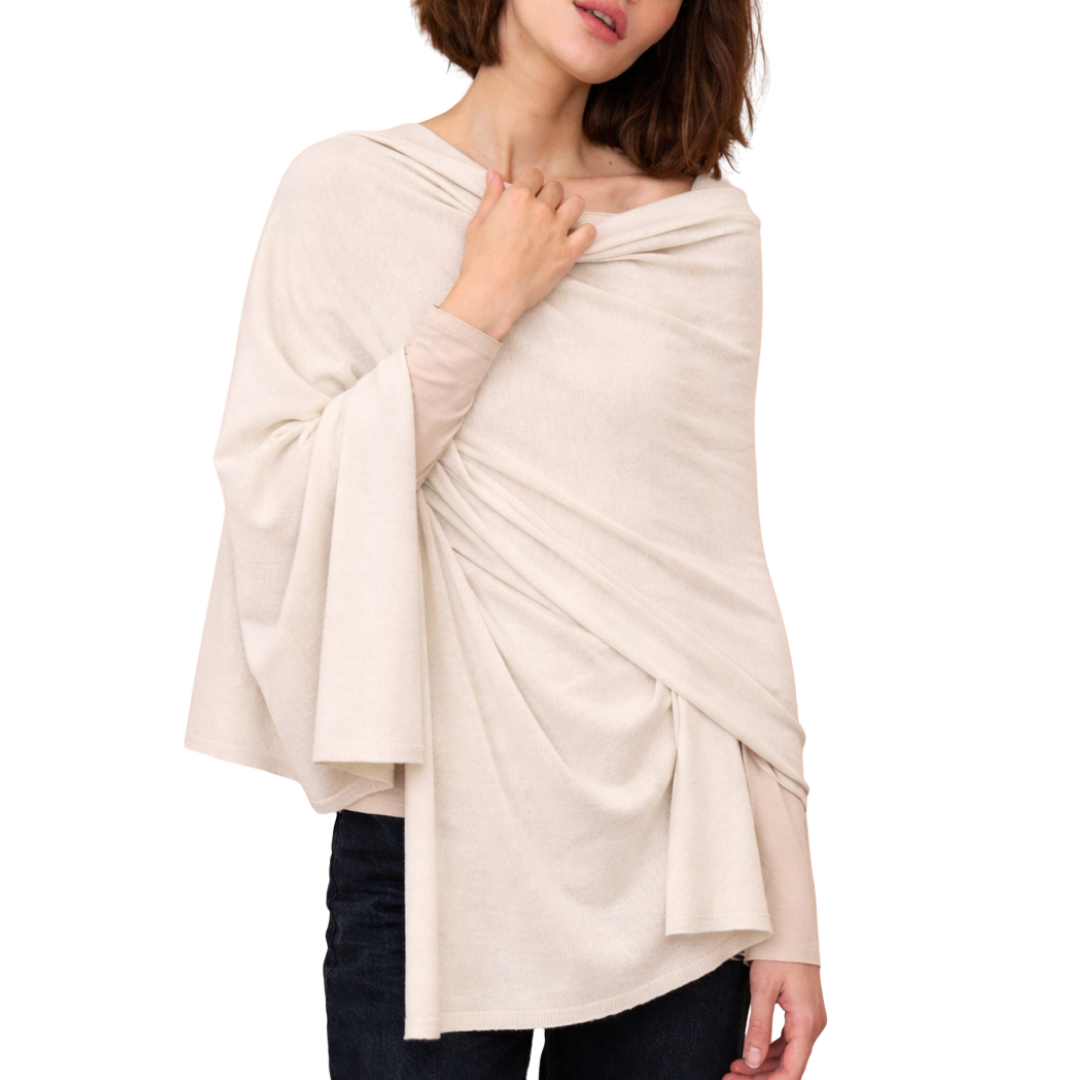 Machine Washable Cashmere Shawl in Milk
