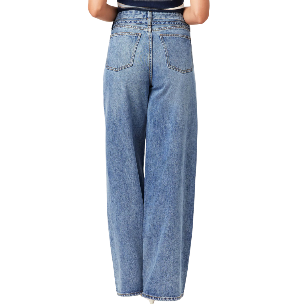 Brynn Belted Wide Leg Jeans in Cove