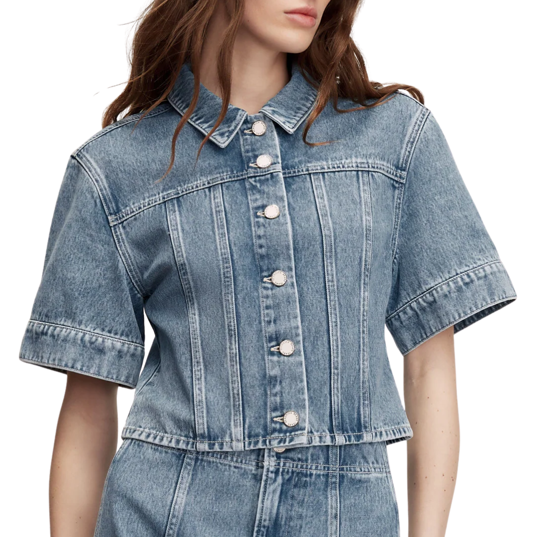 Malcom Cropped Denim Jacket in Silver Dust