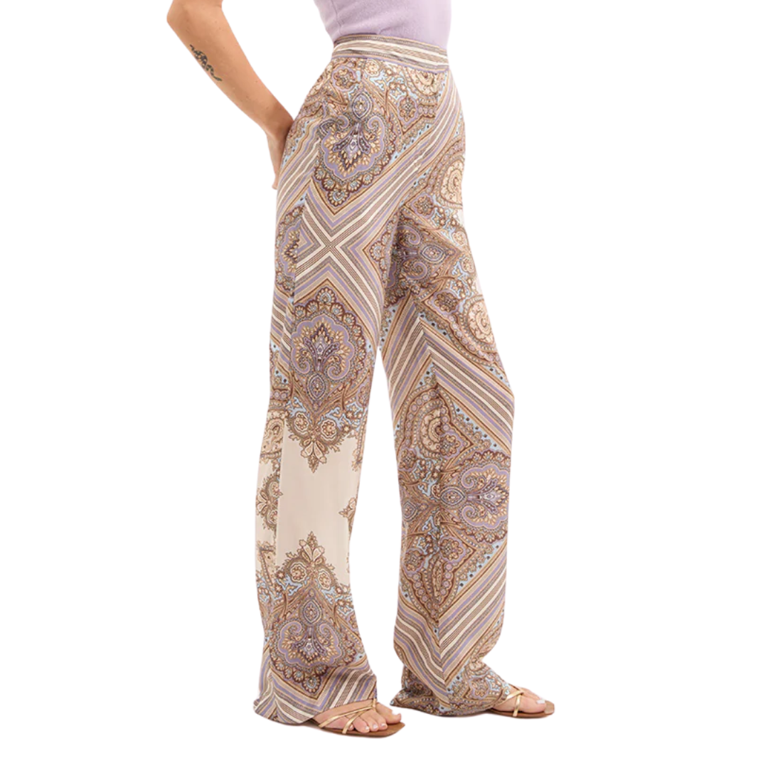 Grigore Silk Pant in Stone Khaki Multi