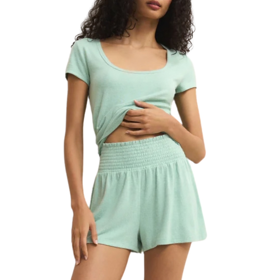 Dawn Smocked Soft Knit Short in Crystal Green