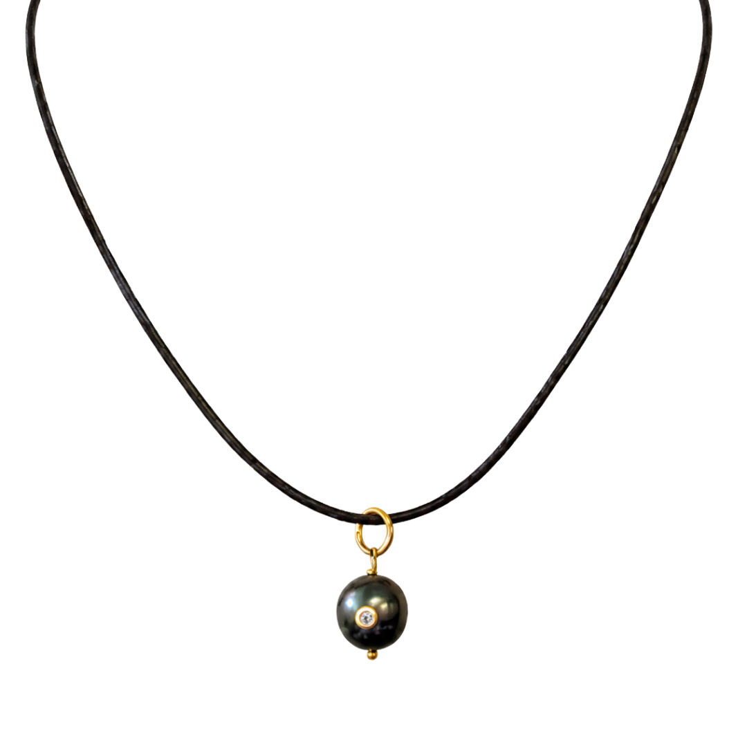 Tahitian Single Pearl Diamond 16" Necklace