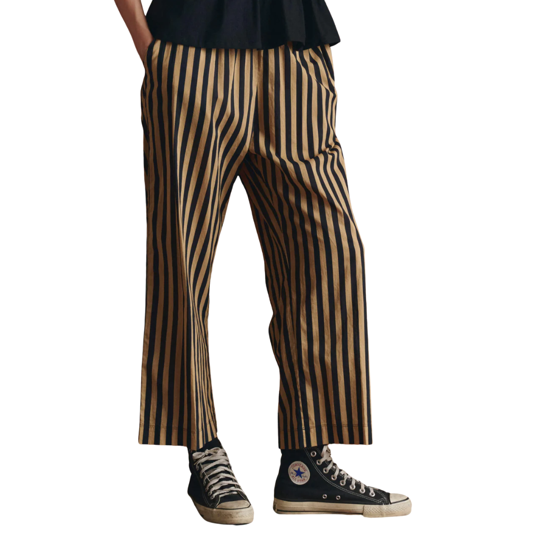 The Everyday Pull On Pant in Khaki/Black Club Stripe