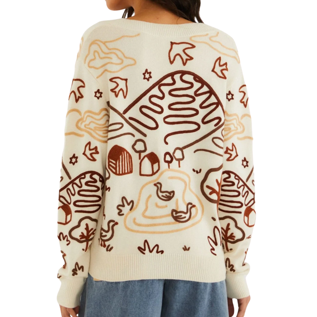 Countryside Cornelli Knit Cardigan in Off-White