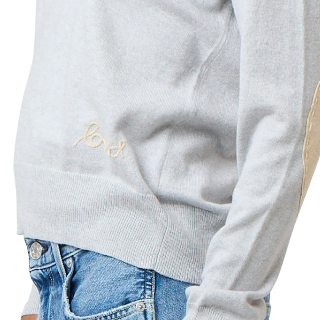 Patchwork Cotton Pullover in Silver Fox