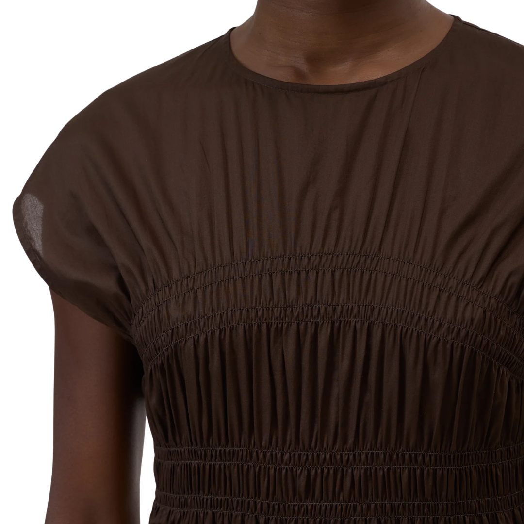 Smocked Dress in Maple Brown