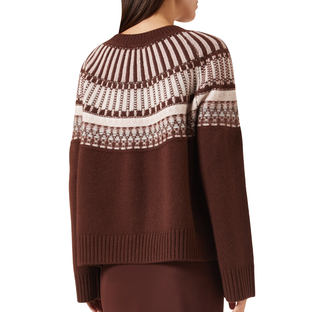 Finley Slouchy Fair Isle Cashmere Crewneck in Cinnabar Multi