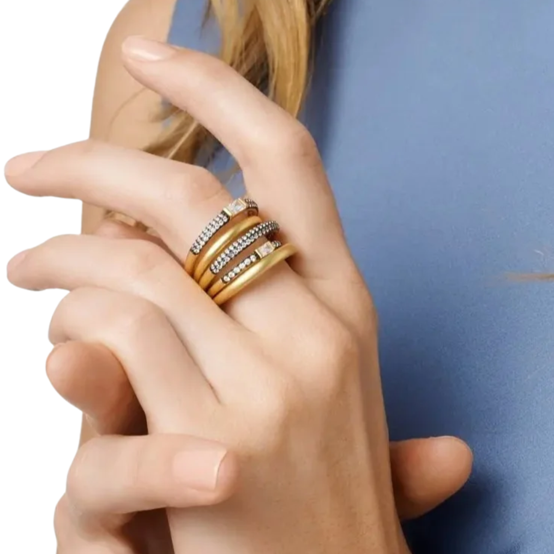 Pavé Caged Ring in Gold/Black