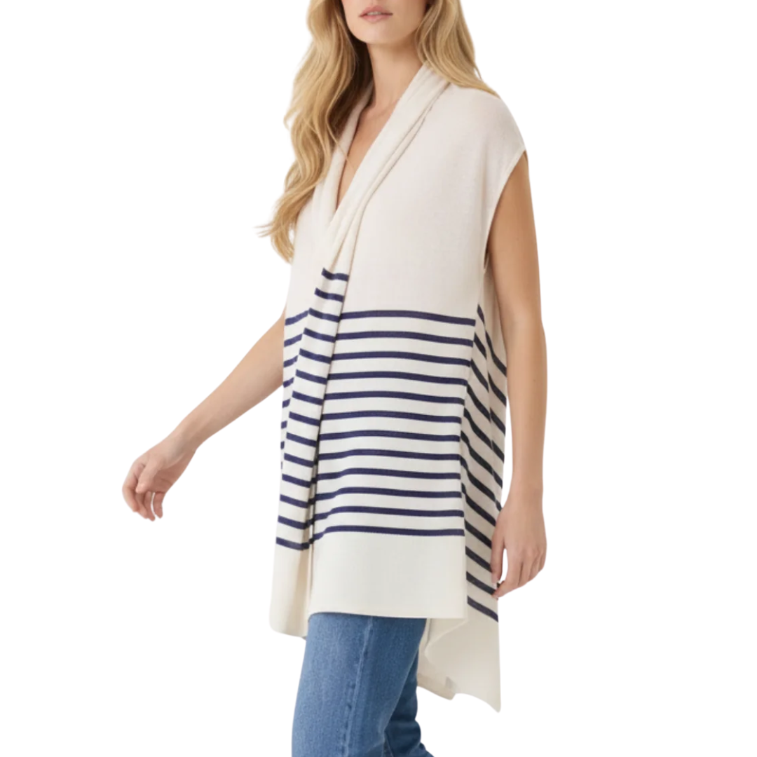 Stretch Linen Knit Stripe Cardigan in Blue Moon Stripe