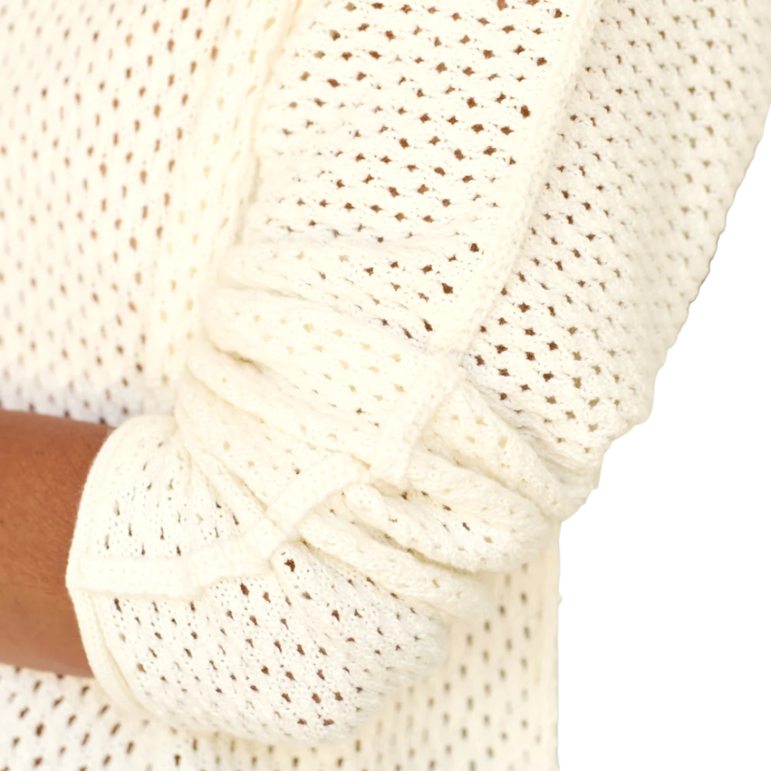 Monterey Pointelle Rolled Funnel Neck Sweater in Ivory