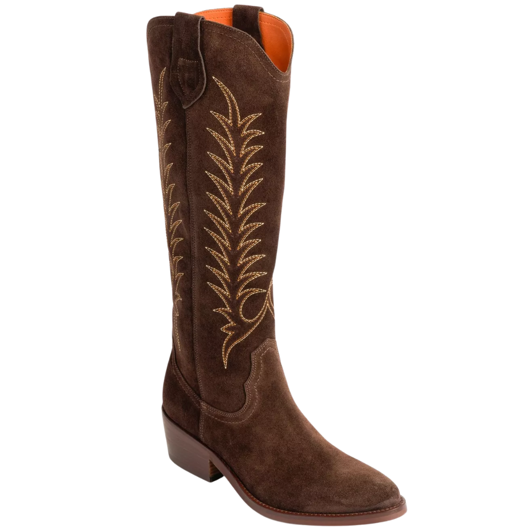 Blanca Suede Embroidered Boot in Bitter Chocolate