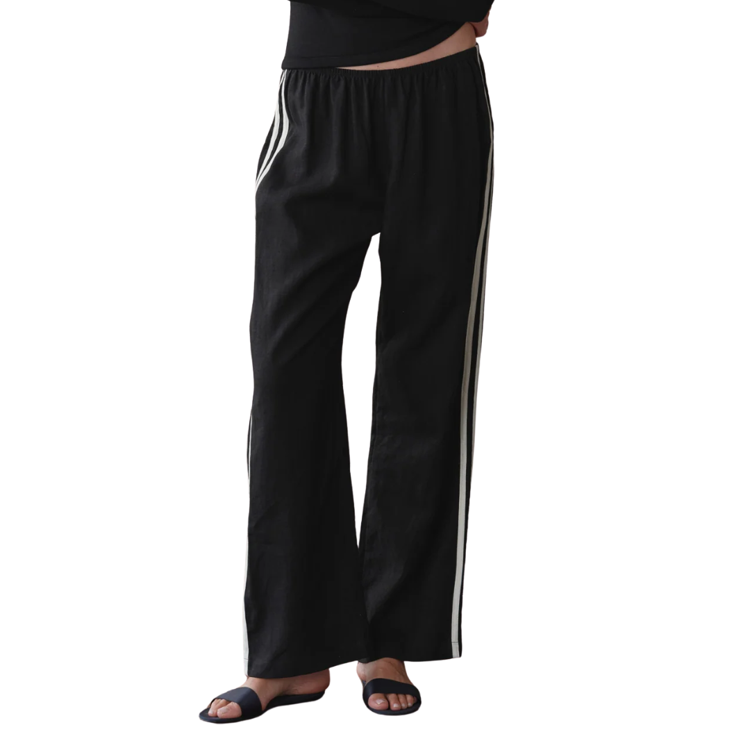 The Linen Crop Stripe Pant in Jet