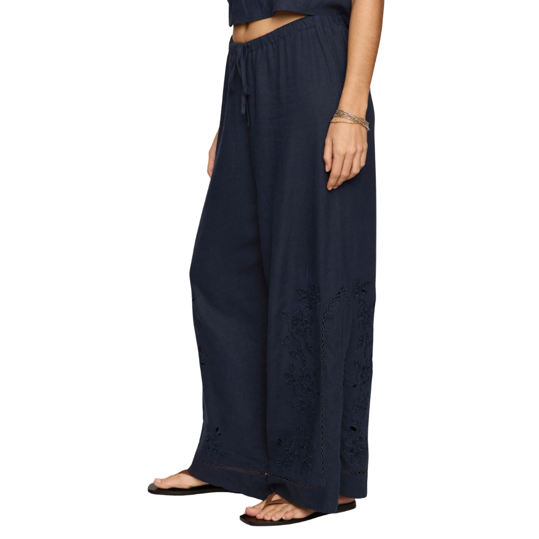 Sid Embroidered Woven Pants in Eclipse