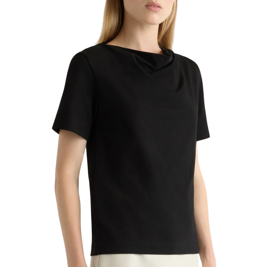 Kendra Organic Cotton Cowl-Neck Tee in Black