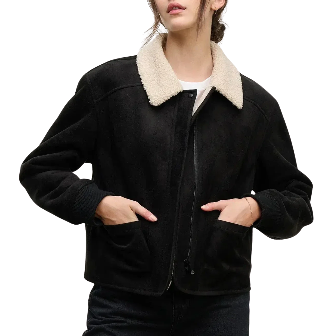 Juno Sherpa Jacket in Black/Cream